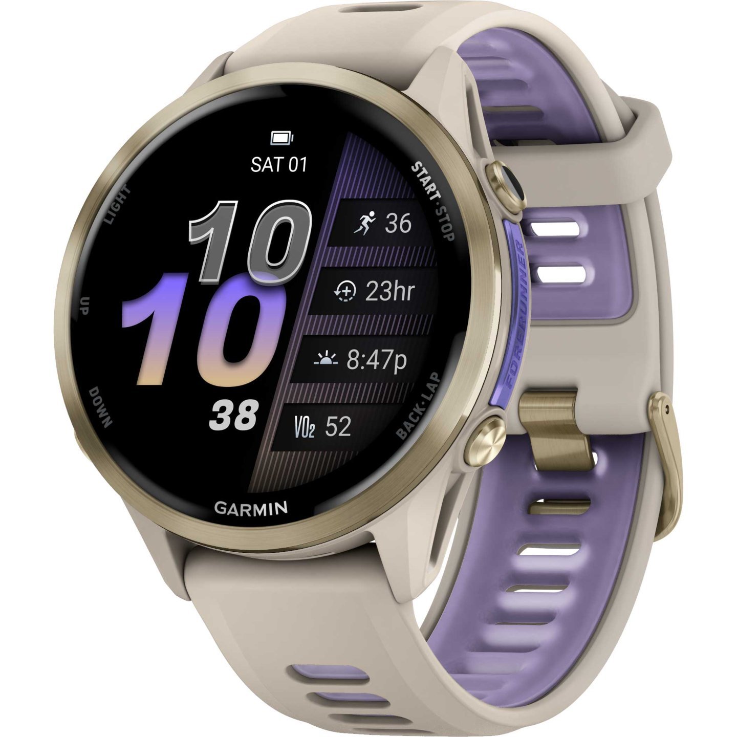Garmin Forerunner 970 GPS Smartwatch – French Gray/Softgold Titan