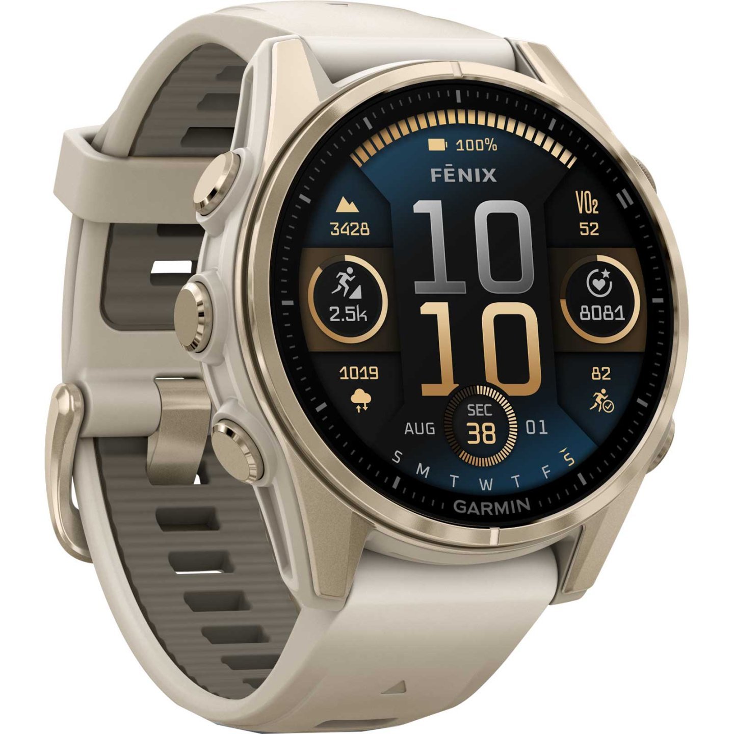 Garmin fenix 8 AMOLED Sapphire GPS Smartwatch – 43mm – Nebelgrau/Softgold