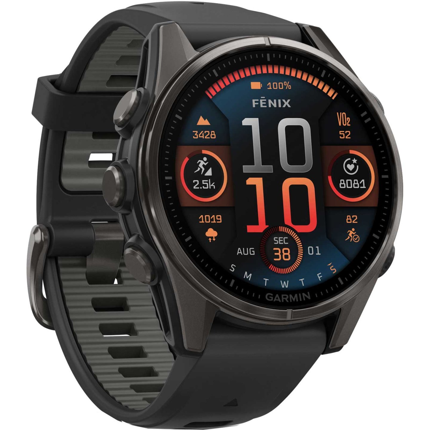 Garmin fenix 8 AMOLED Sapphire GPS Smartwatch – 43mm – Schwarz/Carbongrau DLC Titan